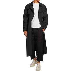 💫 Men Black Long Casual Trench Coat Double Breasted Belted Windbreaker Jackets